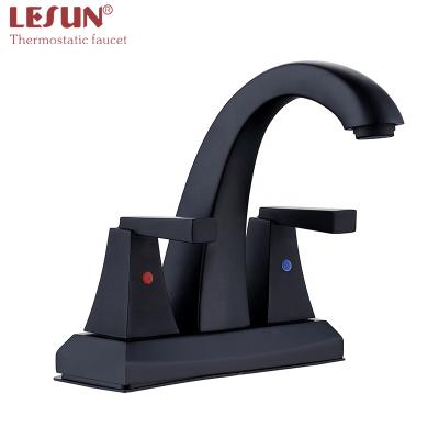 China 2020 New Arrival Bath Waterfall Basin Faucet Dual Handle Faucet Matte Black Bathroom Sink Faucet Metered for sale