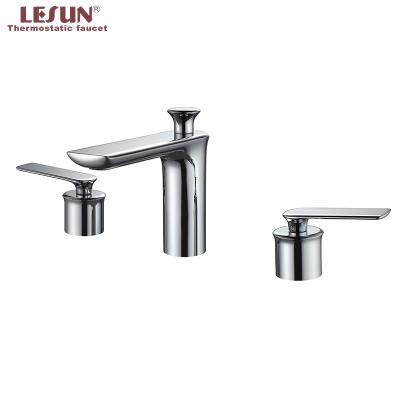 China LESUN Bathroom Accessories Cold Water Mixer Tap Modern Hot Brass Chrome 3 Hole Faucets For Bathroom Basin for sale