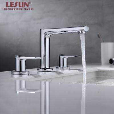 China LESUN Modern European Hotel Bathroom Deck Mounted 2 Handle Wash Hand 3 Hole Stainless Steel Basin Faucet Faucets for sale