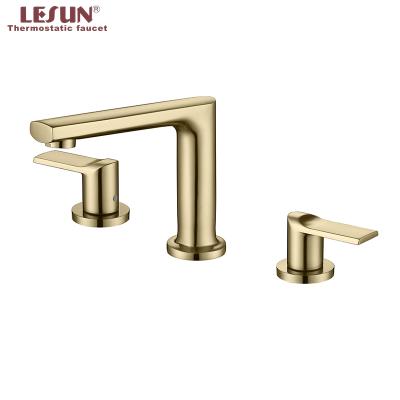 China LESUN Modern Modern Basin Mixer Tap Gold Brushed Double Handle Bathroom Sink Basin Faucet for sale