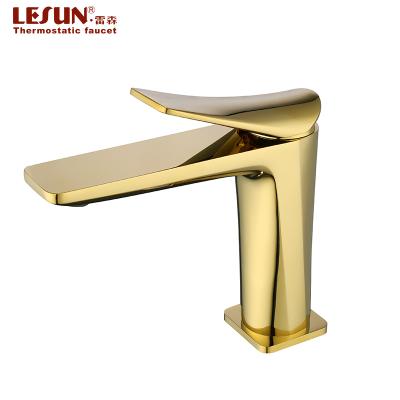 China 2020 New Modern Bathroom Sink Mixer Taps Stainless Steel Water Wash Face Gold Basin Metered Brass Faucet for sale