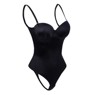 China Breathable Seamless Backless Lift Up Jumpsuit Strap Body Shaper Hidden Bra Straps Body Shapewear Black for sale