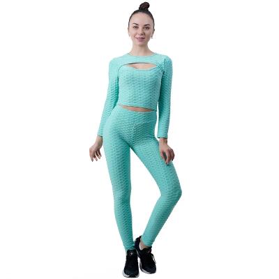 China Breathable Sports Long Sleeve Yoga Clothing Fitness Hollow Full Gym High Waist Buttocks Yoga Pants Sports Yoga Suit S-2xl Sportswear for sale