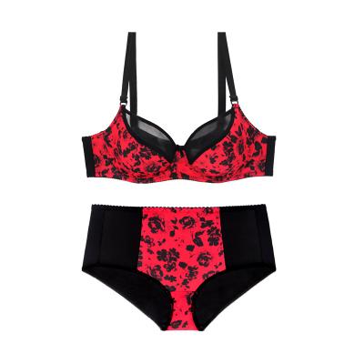 China QUICK DRY new product large size printed bra set sSexy ladies underwear gathered lace top bra 38-48D for sale