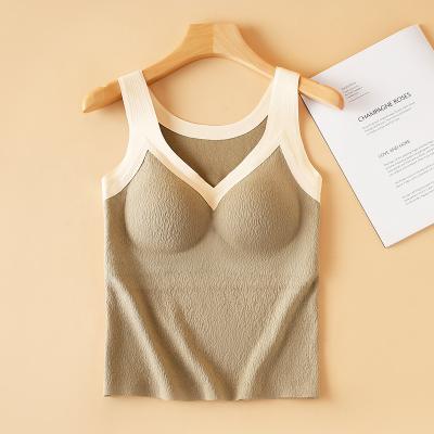 China One Piece Women Warm Bra Vest Winter Thermal Underwear For Lady Sleeveless Vest Thick Tank Crop Top V-Neck Female Thermo Lingerie for sale