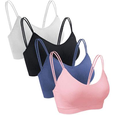 China QUICK DRY 4 Pieces V-Neckline Cami Bra Bralettes For Women, Padded Seamless Bralette Straps Relieve Embroidery Thin Lace Cotton Unlined Bras for sale