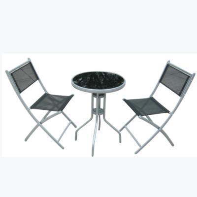 China Modern Modern 3 Piece Metal Foldable Outdoor Patio Table Chairs Set for sale