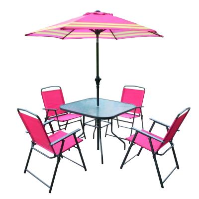 China 6 Pcs Modern Outdoor Garden Furniture Set Fold Dining Chair And Table Set With Patio Umbrella for sale