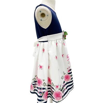 China Washable Washable Can Be Customized Kids Dresses Fashion High Quality Spring Kid's Dresses Belt Print Toddler Dress for sale