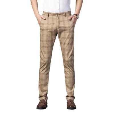 China Youth Fashion SLIM Elastic Men's Anti-Wrinkle Men's STRAIGHT Trend Plaid Plaid Pants Suit Casual Pants for sale