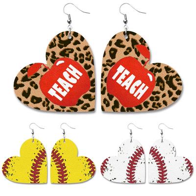 China Other Personal PU Leather Ear Hook Heart Balls Teachers Gifts Festival Dangling Sports Earring for sale