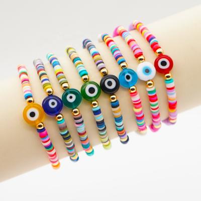 China BOHEMIA Bohemian Beach Vacation Jewelry For Girls Handmade Colorful Polymer Clay Beads 4mm Eye Bracelet for sale