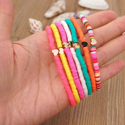 China Hot BOHEMIA Bohemia Holiday Jewelry For Women Colorful Hematite Heart 4mm Polymer Clay Beaded Bracelet for sale