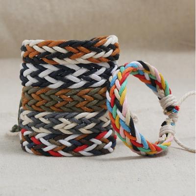 China Fashionable National Colorful Wax Rope Woven Handmade Couples Bracelets Adjustable Cheap Bracelet for sale