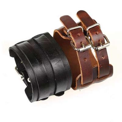 China Vintage Punk Customized Jewelry Personal Wide Simple Handmade Jewelry Mens Leather Bracelet for sale