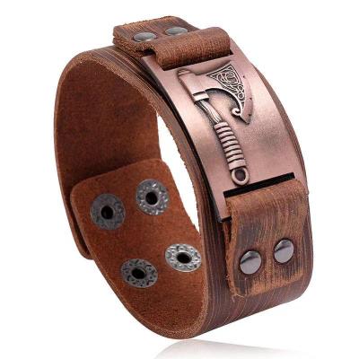 China Hyperbole Personal Handmade Jewelry Viking Ax Woven Bracelet Mens Womens Leather Bracelet for sale