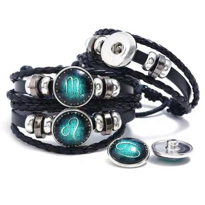 China Multilayer Woven Starry Sky 12 Zodiac Leather Bracelets Noctilucent Casual/Sports Lovers Gift Bracelets for sale