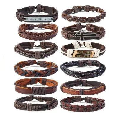 China 12pcs DIY Bracelets DIY Multilayer Punk Customized Handmade Braided Leather Bracelet Set for sale