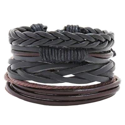 China Fashionable Multilayer Adjustable Handmade Braided Popular Men's/Vintage Leather Set Punk DIY Women's Bracelet for sale