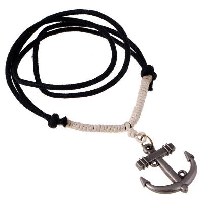 China Ship Punk Handmade Anchor Alloy Gift Mens Hemp Rope Adjustable Braided Necklace Pending Adjustable Braided Necklace for sale