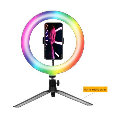 China PORTABLE wholesale high quality makeup video selfie led ring light RGB 10 inch with plastic tripod stand for sale