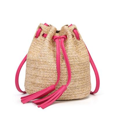 China CR Fashion Summer Beach Bag Handle Handbag Long Rose Red Straw Beach Bag for sale