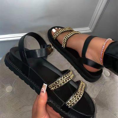 China 2021 Newest Designer Ladies Chain Link Platform Anti-slippery Open Toe Sandals Women for sale