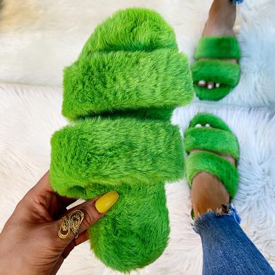 China China Breathable Wholesale Dye Link Loose Strap Double Strap Sandals 2021 Ladies Fur Slippers For Women for sale