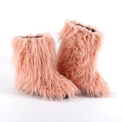 China China Wholesale Winter Custom Made Thermal Mongolian Shaggy Fur Fluffy Wuffy Snow Boots For Women for sale