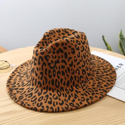 China Wholesale Custom Women's Wide Brim Vintage Leopard Cheetah Print Fedora Hats, Elegant Cotton Fedora Hats Women for sale