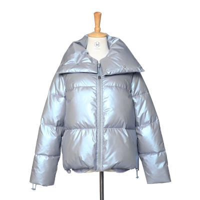 China Sustainable Fashion Shiny Polyester Cropped Bubble Coat Winter Women Padded Down Jacket for sale