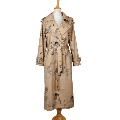 China New Viable Lady Anorak Lady Printing Double Breasted Trench Coat for sale