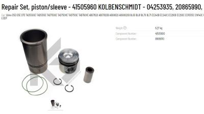 China Volvo D5E D7E Engine Parts Original KS Piston Sleeve Repair Kit 41505960 04253935 04501352 20865990 41505600 for sale