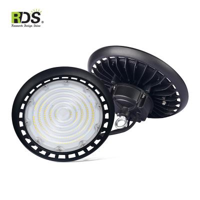 China Workshop Warehouse Garage 100W 200Watt 0-10V Dimming Dimmable Black Ip65 Stadium Microwave Detector Emergency UFO Led High Bay Shop Light for sale