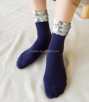 China Ladies Colorful Glitter Patterned Disposable Hot Selling Cotton Dress Socks Funky Cotton Crew Socks For Women for sale