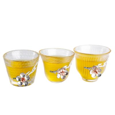 China New Fashion Sustainable Design Tin-flower Glass Tea Cups Set Glassware Dinner Cups Handmade Drinking Glassware for sale