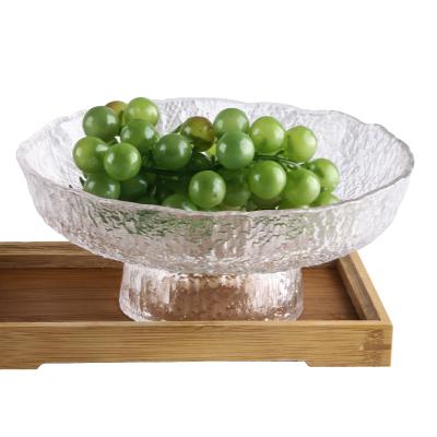 China New Design Sustainable Hammer Glass Fruit Dish With Stand Home And Kitchen Food Serving Tray For Ice Cream, Salad, Cheese, Candy for sale