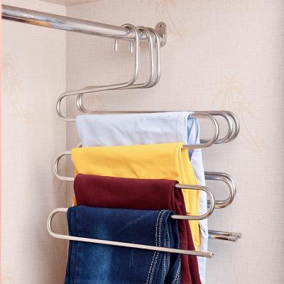 China Multi-Layer Storage Inspring S Pants Hangers, Universal Stainless Steel Cabinet S Type Magic Hangers Space Saver Storage Rack for sale