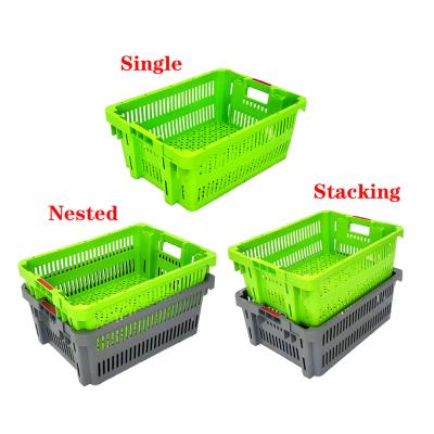 China Blue Green Collapsible Plastic Fruit Crates  Mesh Storage Nestable Stackable Turnover for sale