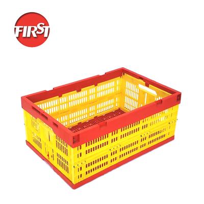 China Mesh Foldable Crate Plastic Storage Stackable Basket Moving Boxes 600*400*225mm for sale