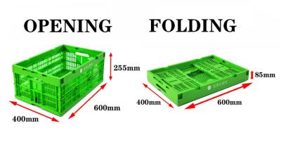 China 48 liter opslag kratten plastic stapelbare transportdozen opvouwbare groenten kratten Te koop