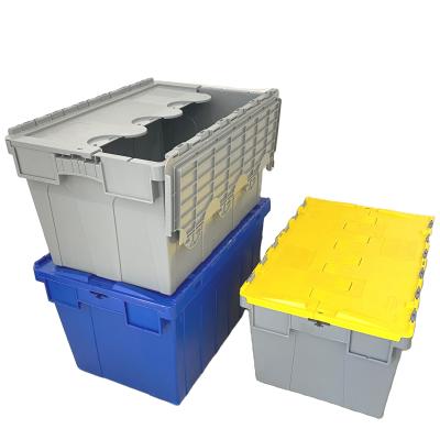 China Food Plastic Stackable Moving Crates Container With Lid For Storage 600x400x315mm for sale