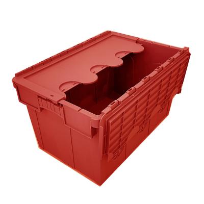 China Caja de plástico de reciclaje de trabajo pesado con bisagra con tapa adjunta Caja de herramientas móviles 600x400x350mm en venta