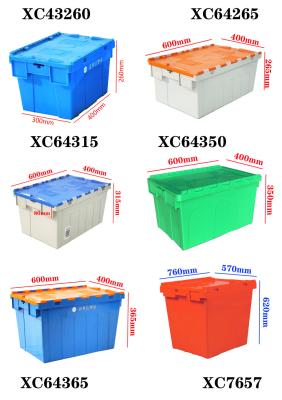 China Attached Lid Containers Plastic Box With Hinged Lid Heavy Duty Stackable Moving Box for sale