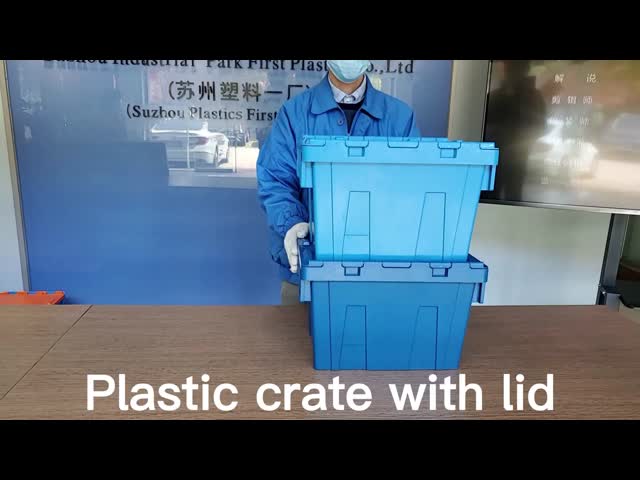 63L Plastic Crates With Lids Plastic Solid Nestable Crate Moving Boxes Stackable Container