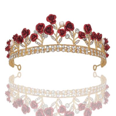 China Crown Rhinestone Hair Accessories Most Fashionable Tiaras Like Alloy Rhinestone Flower Crown Tiaras Princess Red Crown for sale