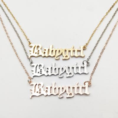 China BOHEMIA Factory Custom Womens 18k Gold Plated Old English Letter Angel Pendant Necklace Choker Alphabet Angel Letter Necklace for Girl for sale