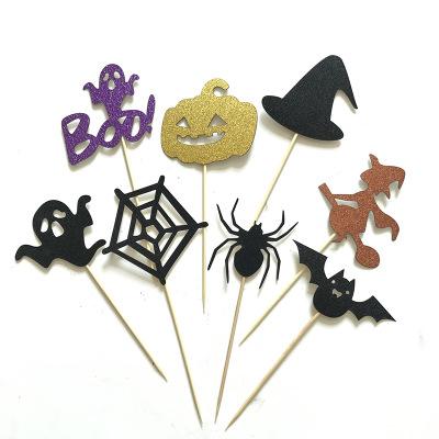 China 8pcs Halloween Paper Cupcake Toppers Set Bat Witch Ghost Baby Shower Cup Cake Halloween Party Food Picks Halloween Cupcake Decoration for sale