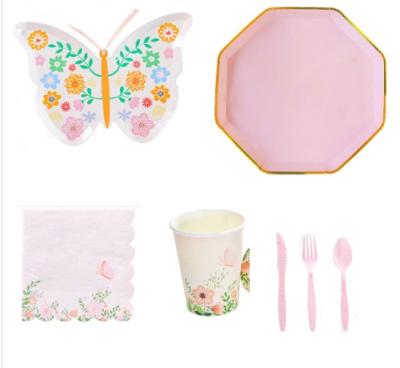 China Wedding Hen Birthday Party Decorations Party Decoration Butterfly Tableware Supplies Disposable Dishes Paper Plate Set for sale