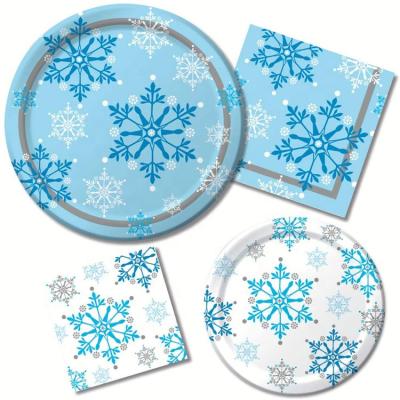 China Frozen Wedding Hen Birthday Party Decorations Party Decoration Snow Tableware Supplies Disposable Dishes Paper Plate Set for sale